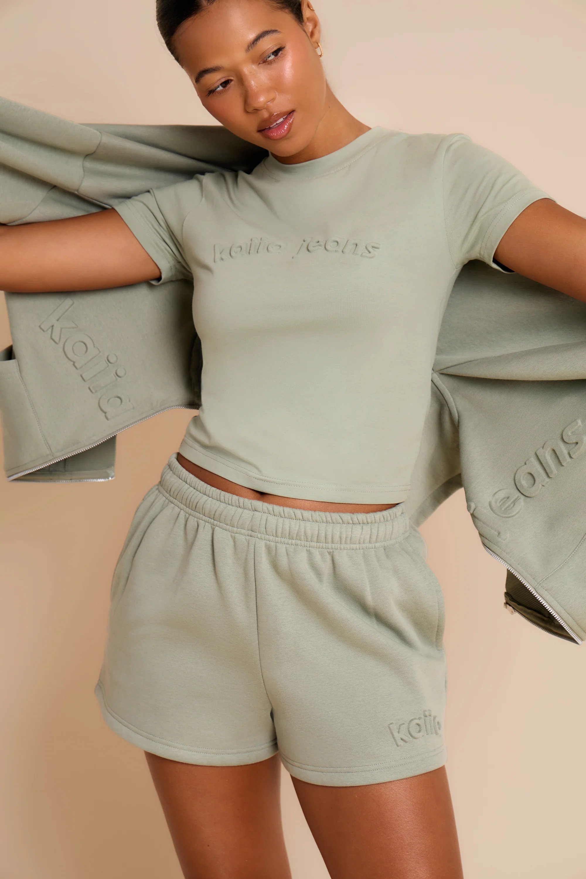 Kaiia Kaiia Embossed Mini Shorts Eucalyptus - 2