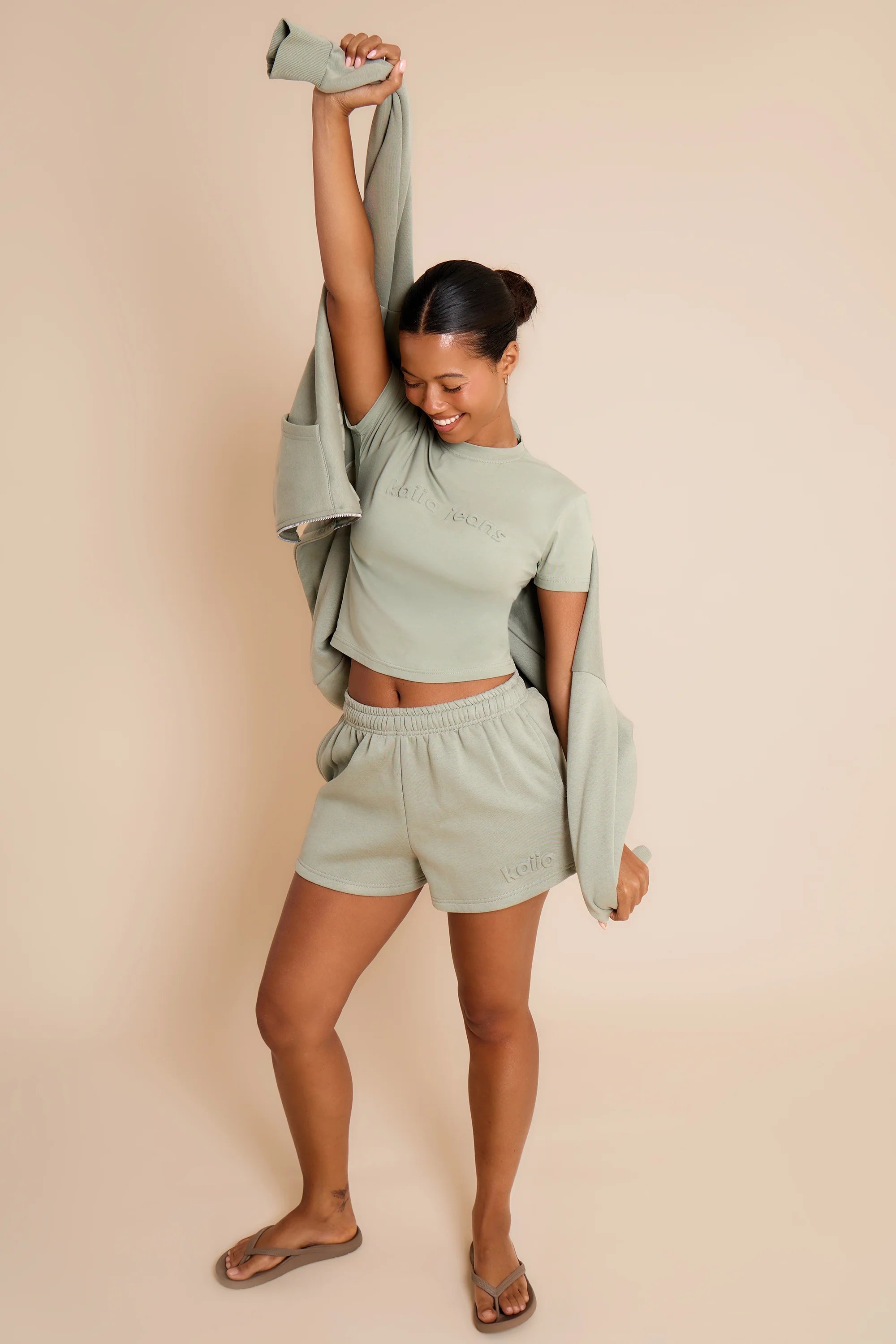 Kaiia Kaiia Embossed Mini Shorts Eucalyptus - 3