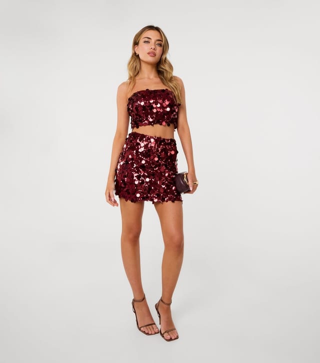 Pink Vanilla Women's Dark Burgundy Sequin Cropped Cami Pink Vanilla New Look - 2