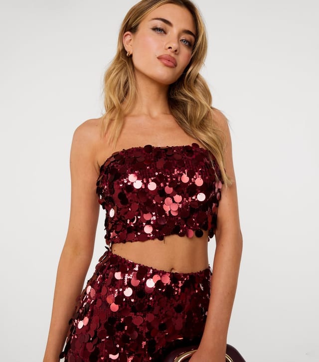Pink Vanilla Women's Dark Burgundy Sequin Cropped Cami Pink Vanilla New Look - 3