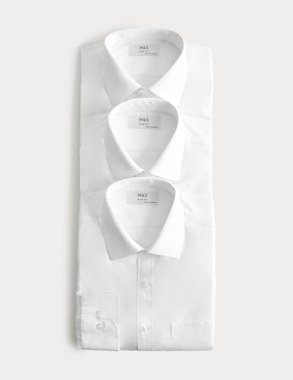 Marks & Spencer M&S 3 Pack Slim Fit Easy Iron Long Sleeve Shirts White