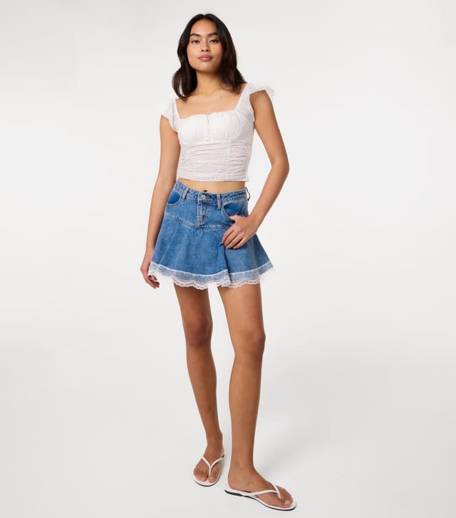 Pink Vanilla Women's White Broderie Frill Sleeve Top Pink Vanilla New Look - 2