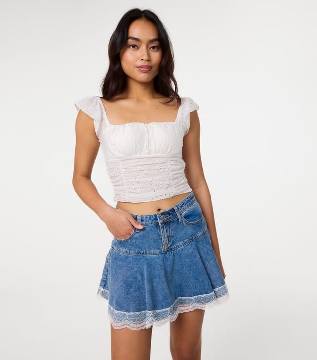 Pink Vanilla Women's White Broderie Frill Sleeve Top Pink Vanilla New Look - 3