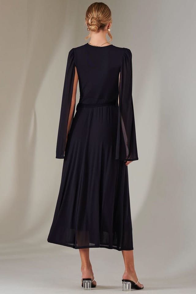 Jolie Moi Jolie Moi Women's Amira Cape Sleeve Wrapped Maxi Dress in Navy - 2