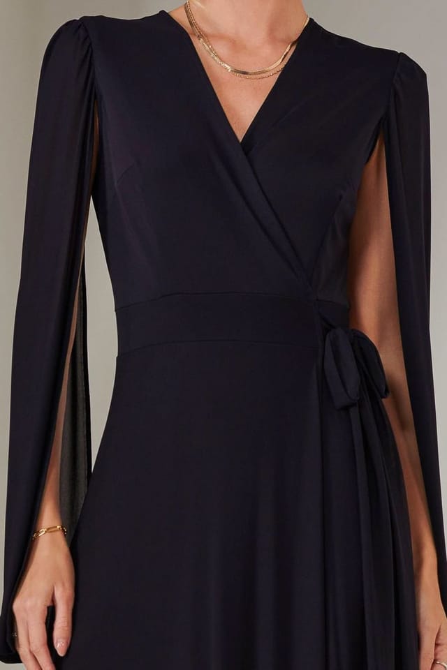 Jolie Moi Jolie Moi Women's Amira Cape Sleeve Wrapped Maxi Dress in Navy - 3