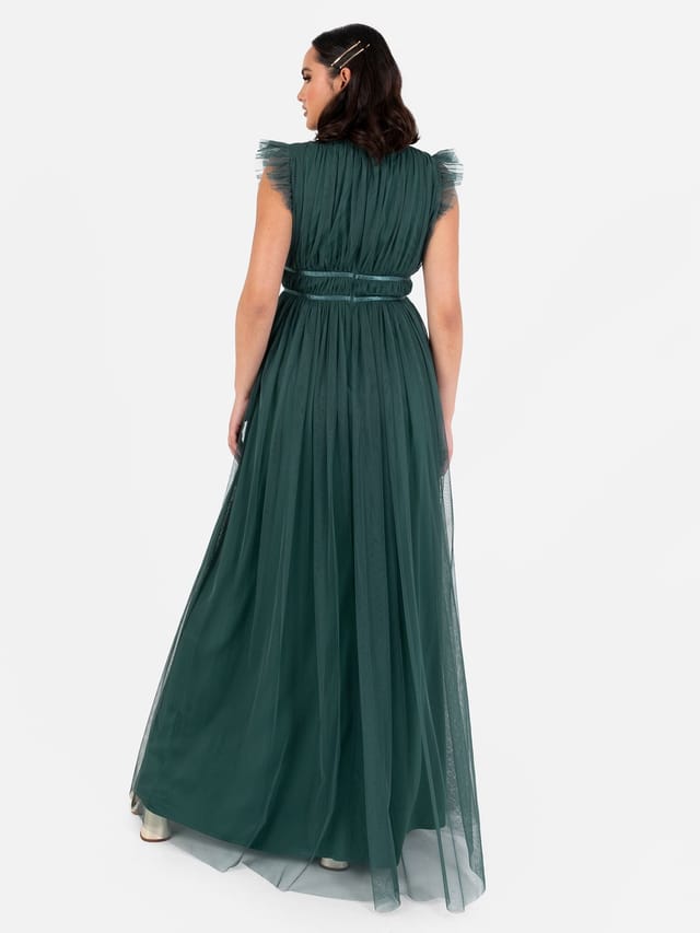 Anaya with Love Anaya with Love Women's V Neck Flutter Sleeve Maxi Dress in Emerald - 3