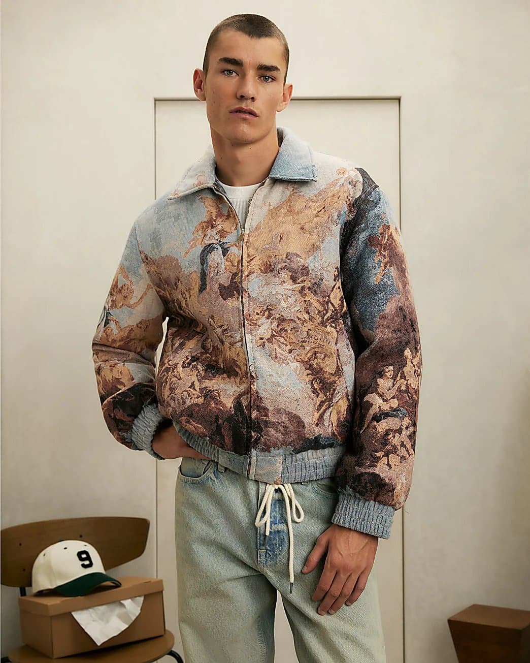 River Island Mens River Island Blue Scenic Tapestry Bomber Jacket
