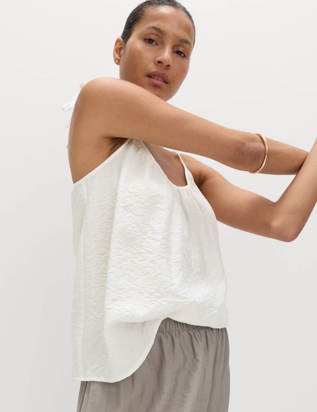Marks & Spencer M&S Textured Tie Detail Cami Top Ivory - 1