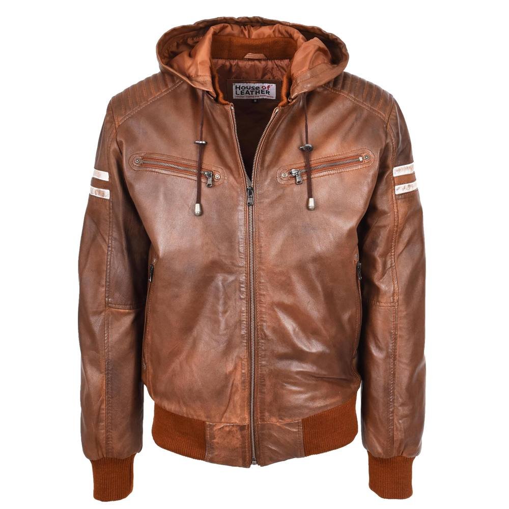House of Leather House of Leather Men's Mens Real Leather Bomber Jacket Dallas in Brown - 4