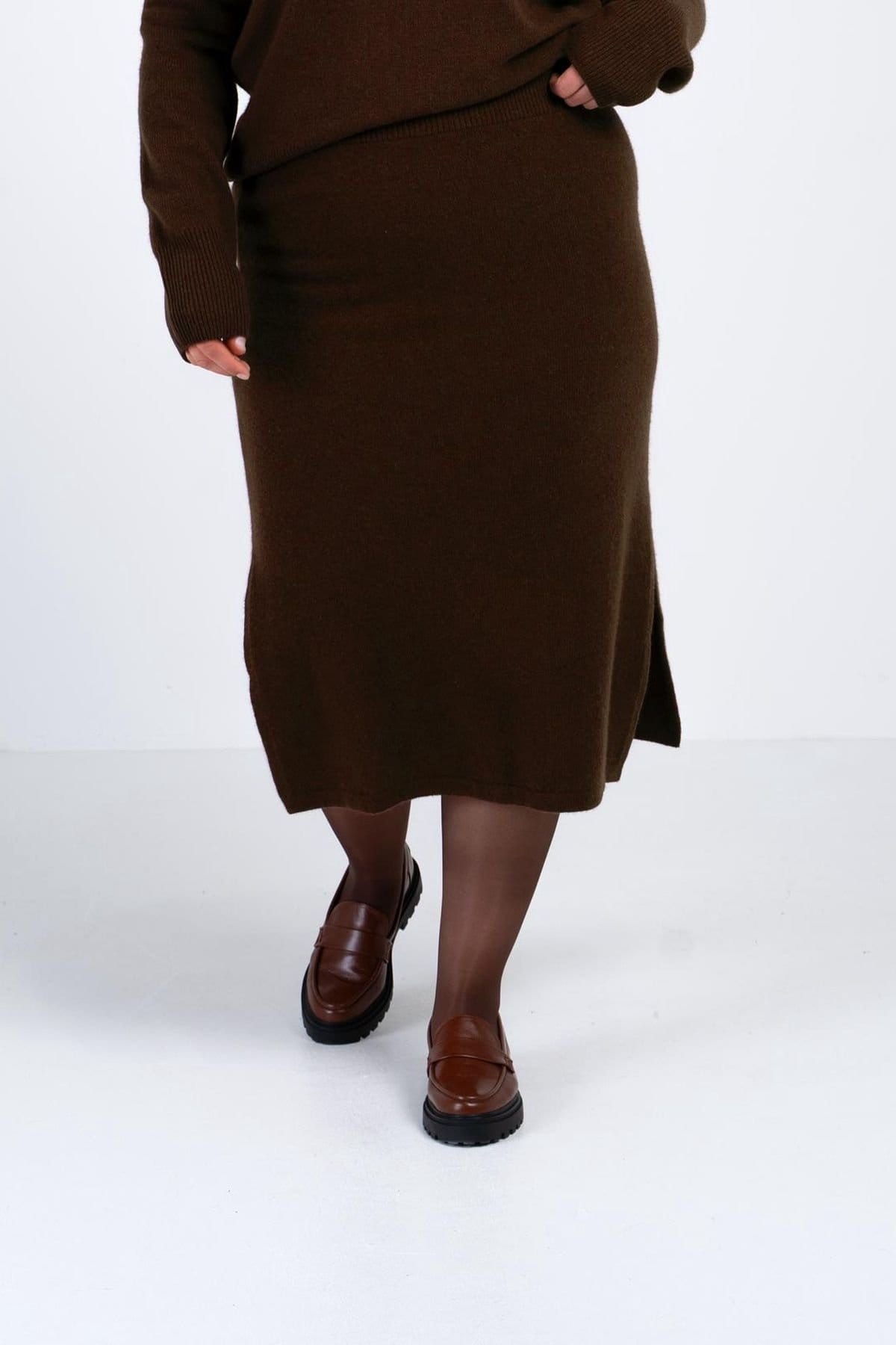 Kettlewell Dark Brown Merino Wool Midi Skirt