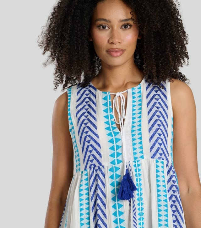 South Beach Women's Blue Tie Neck Patterned Jacquard Midi Dress South Beach New Look - 2