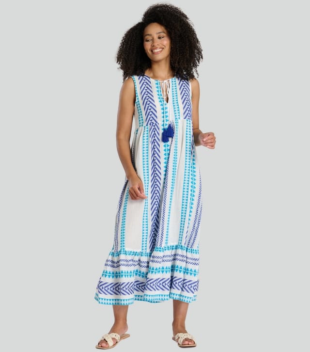 South Beach Women's Blue Tie Neck Patterned Jacquard Midi Dress South Beach New Look - 3