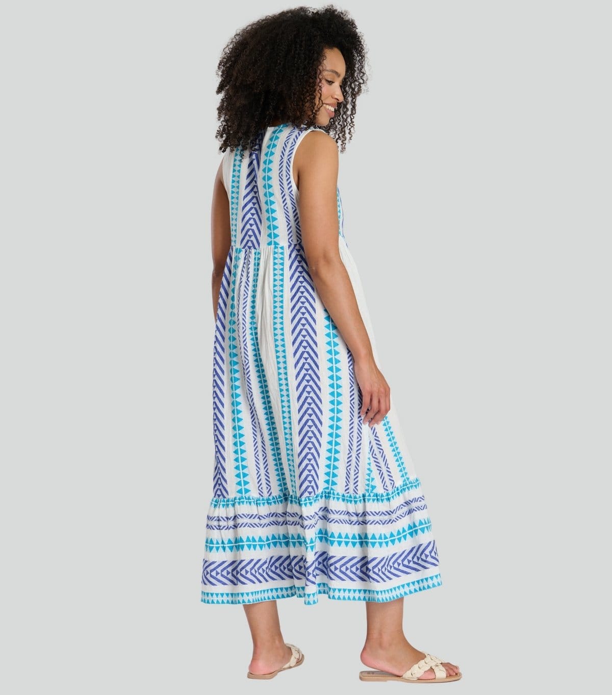 South Beach Women's Blue Tie Neck Patterned Jacquard Midi Dress South Beach New Look - 4