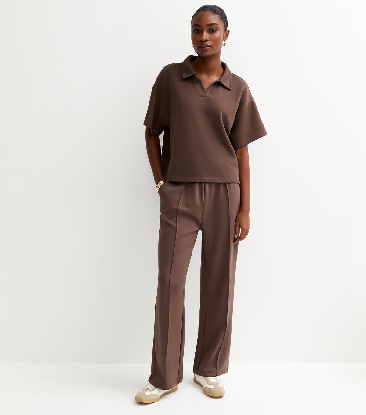 New Look Women's Premium Dark Brown Short Sleeve Rugby Top New Look