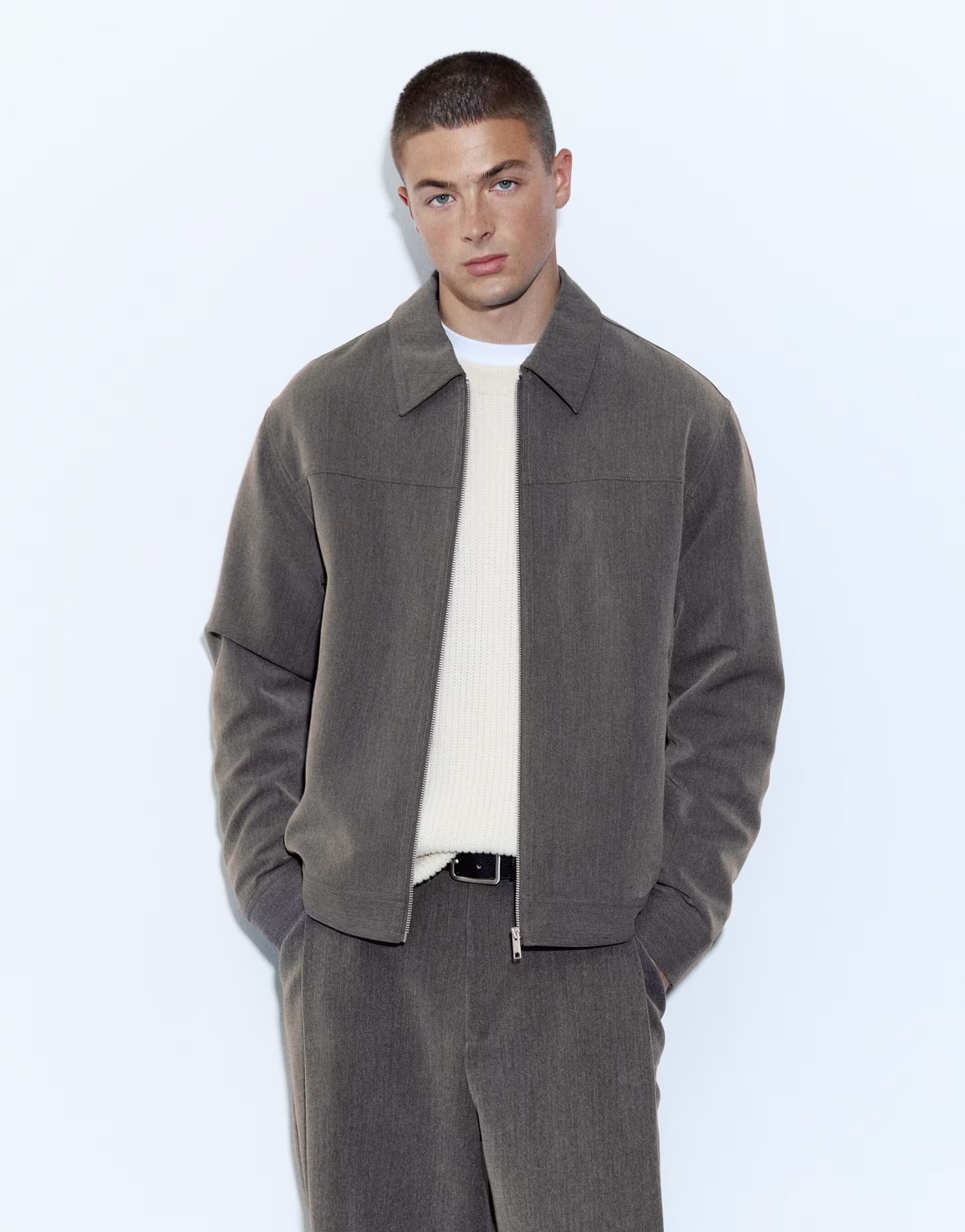 ASOS Pull&Bear Basic zipped jacket in grey