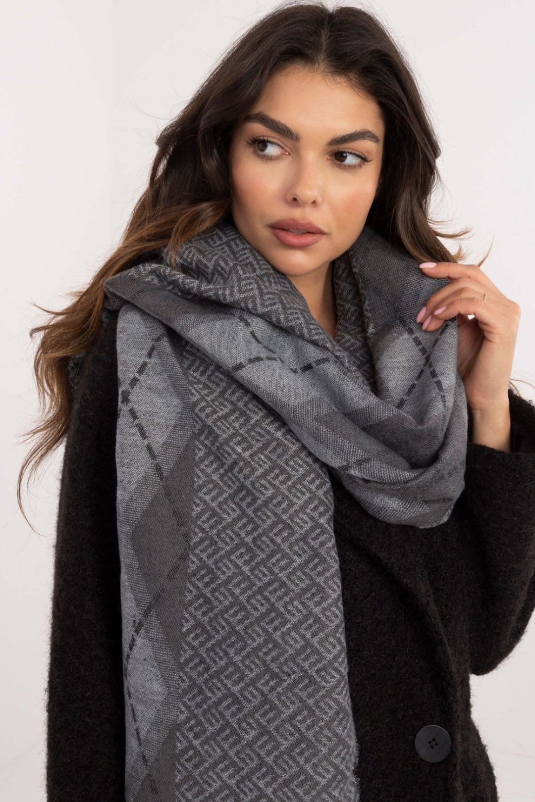 Love Lace Love Lace Women's Geometric Pattern Viscose Scarf Lightweight Soft Elegant Accessory in Grey - 4