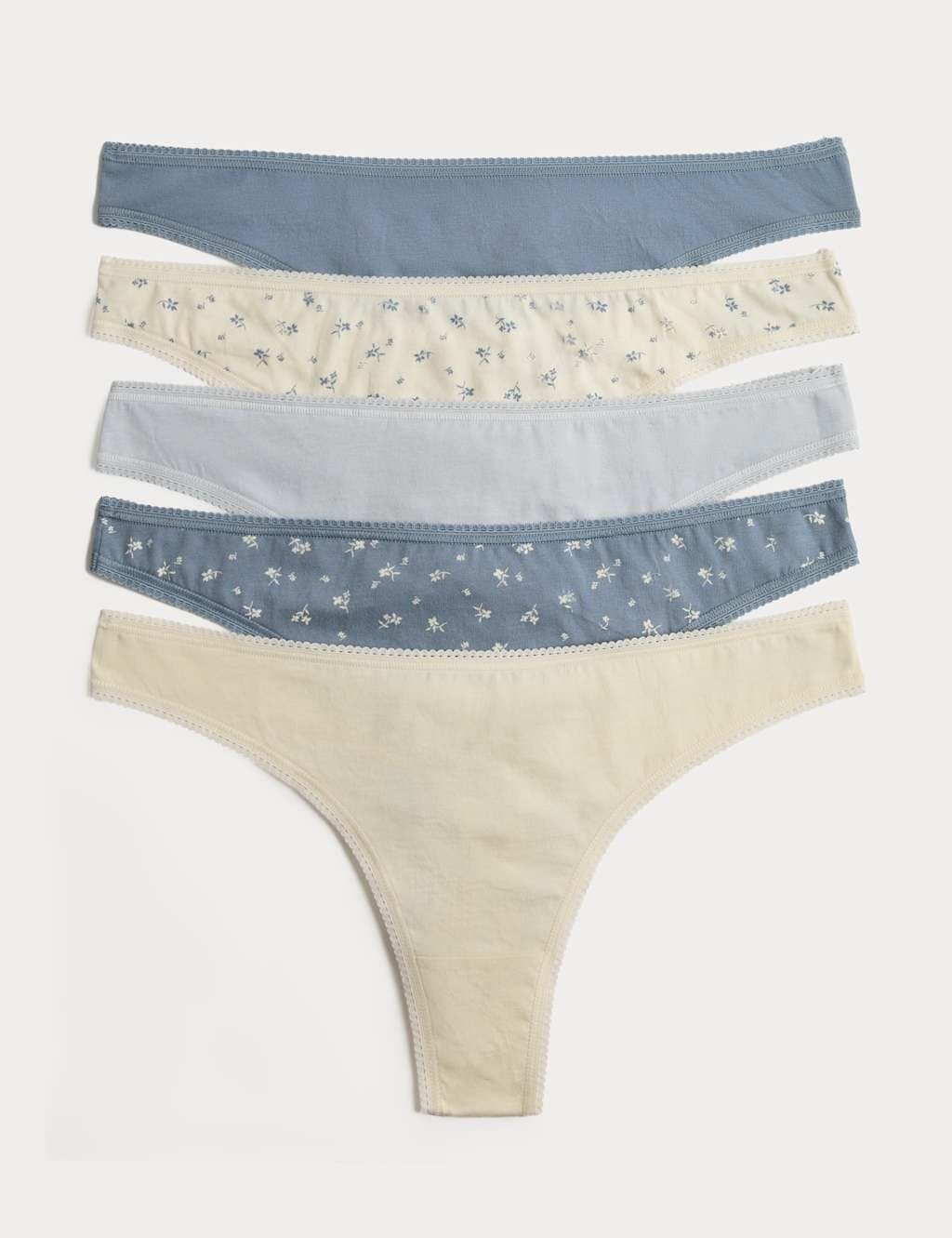 Marks & Spencer M&S 5pk Pure Cotton Thongs Blue Mix