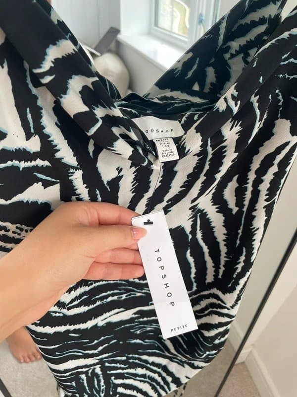 Topshop Topshop black blue white zebra print mini satin dress size 12 petite