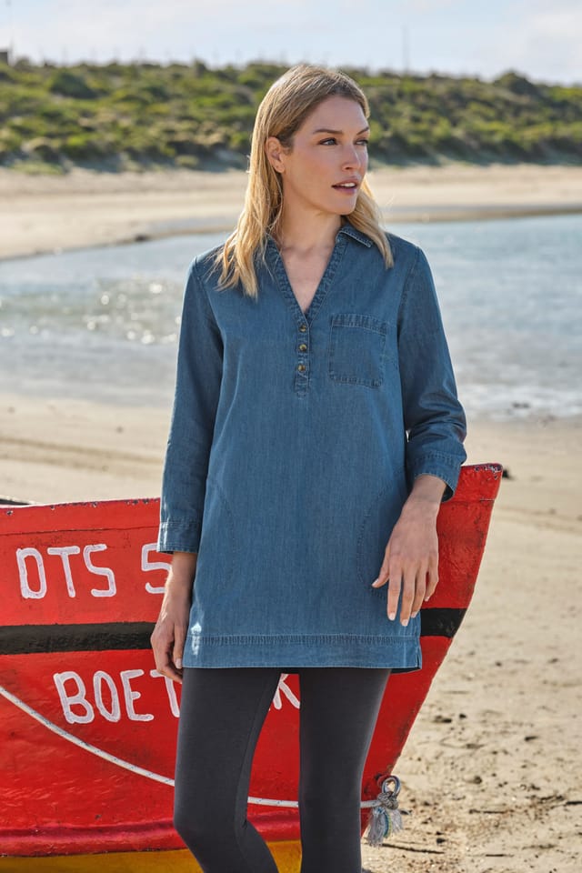 WoolOvers WoolOvers Women's Denim Collared Tunic in Blue - 2