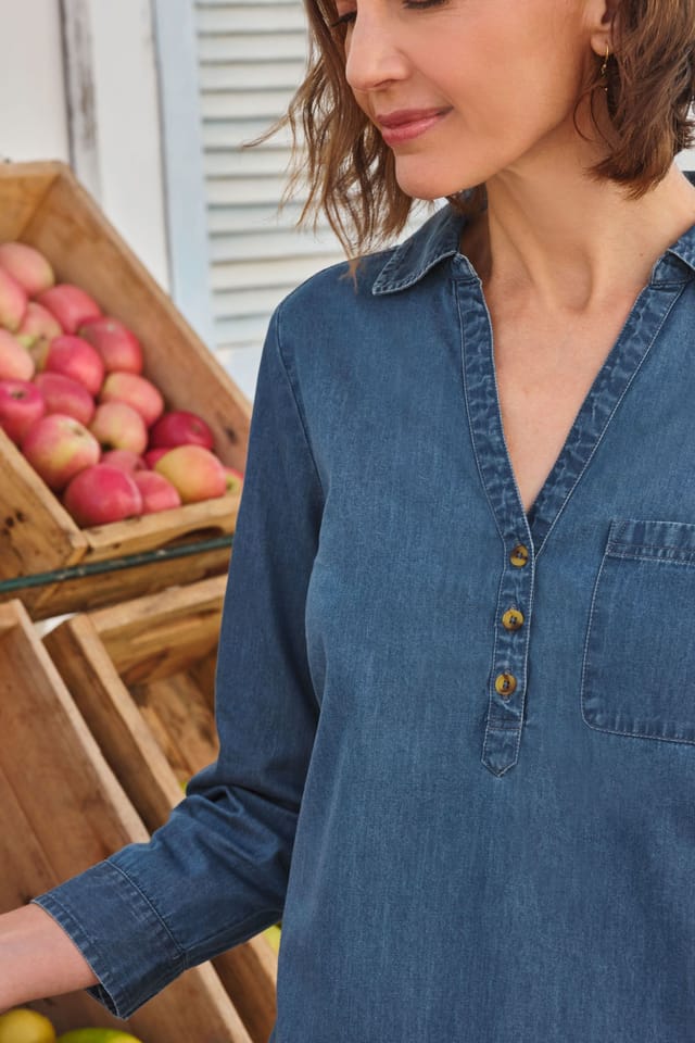 WoolOvers WoolOvers Women's Denim Collared Tunic in Blue - 3