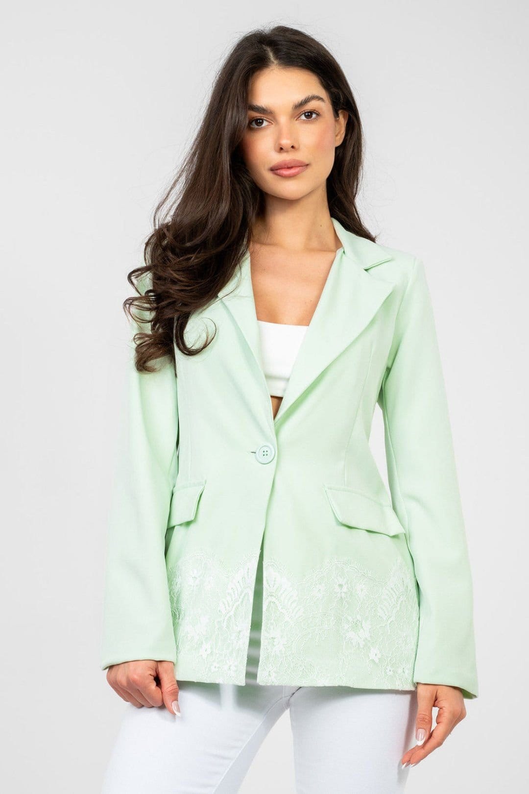 Love Lace Mint Polyester/Elastane Blazer with Shoulder Pads