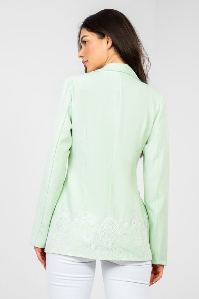 Love Lace Love Lace Women's Elegant Lace Trim Blazer with Shoulder Pads Style 224884 in Mint - 3