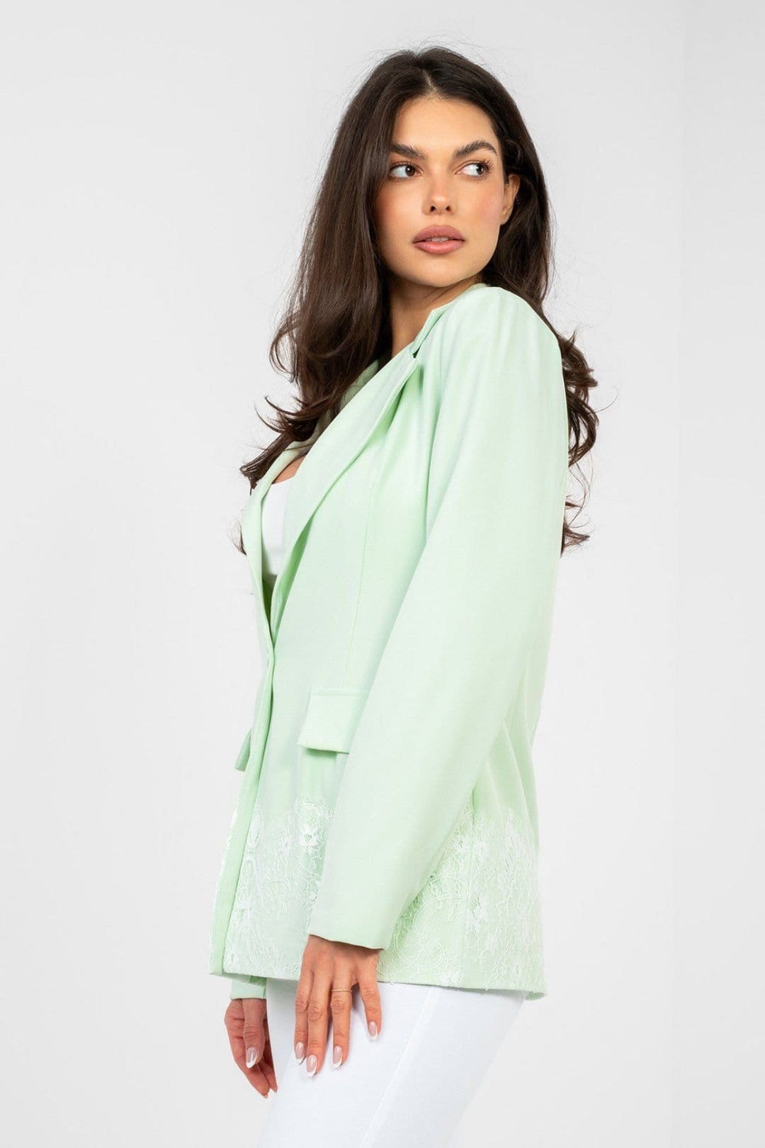 Love Lace Love Lace Women's Elegant Lace Trim Blazer with Shoulder Pads Style 224884 in Mint - 4