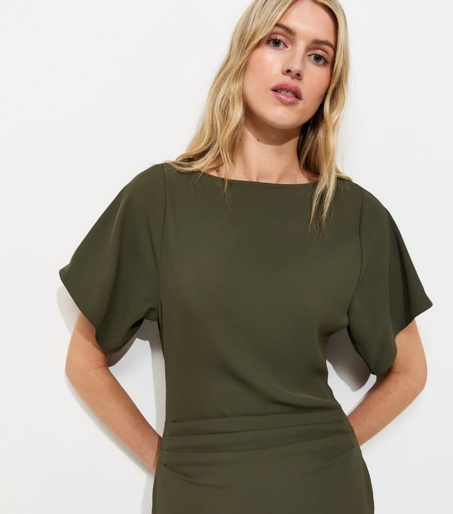New Look Women's Tall Dark Khaki Slash Neck Ruched Side Midi Dress New Look - 2