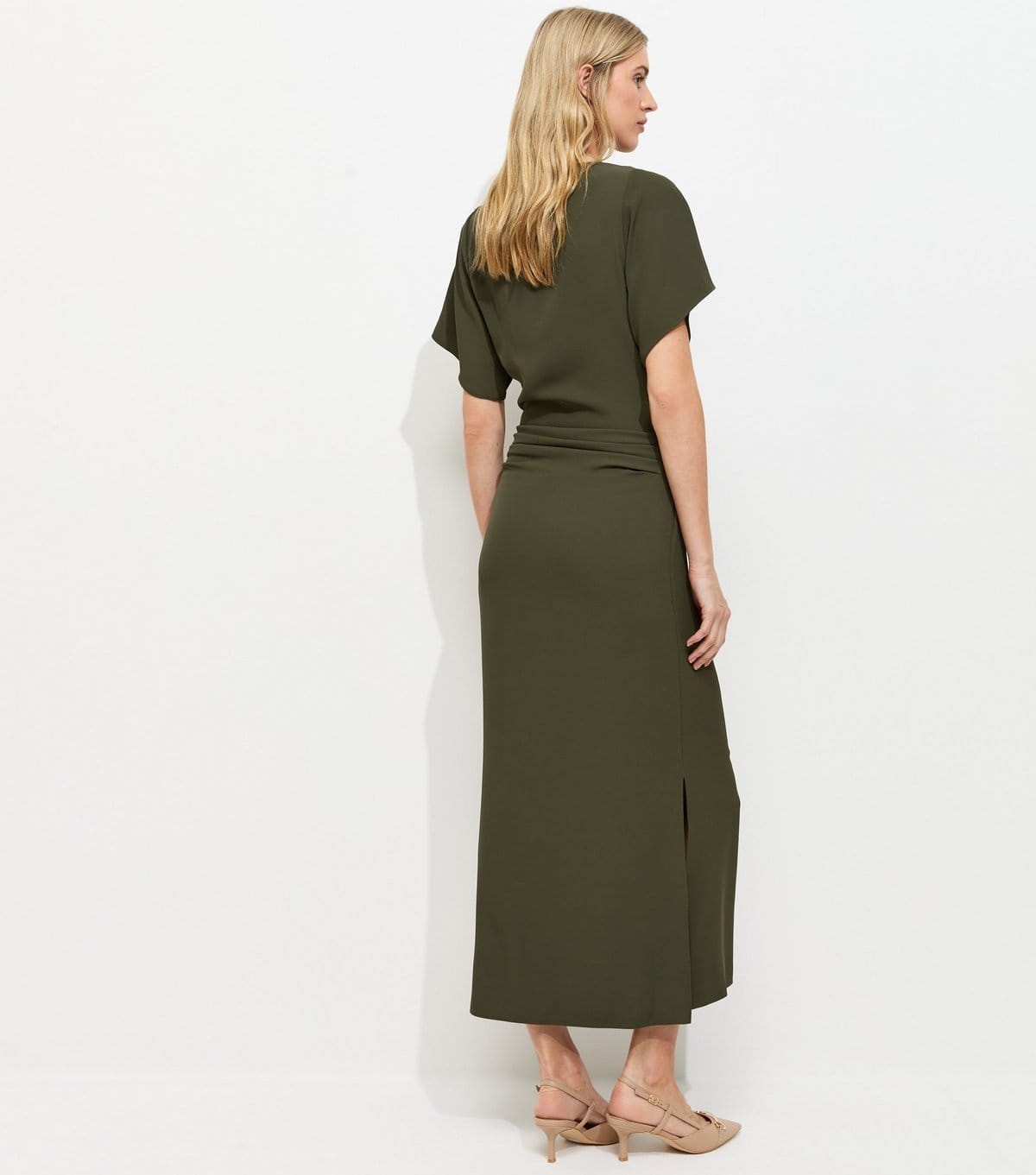 New Look Women's Tall Dark Khaki Slash Neck Ruched Side Midi Dress New Look - 4