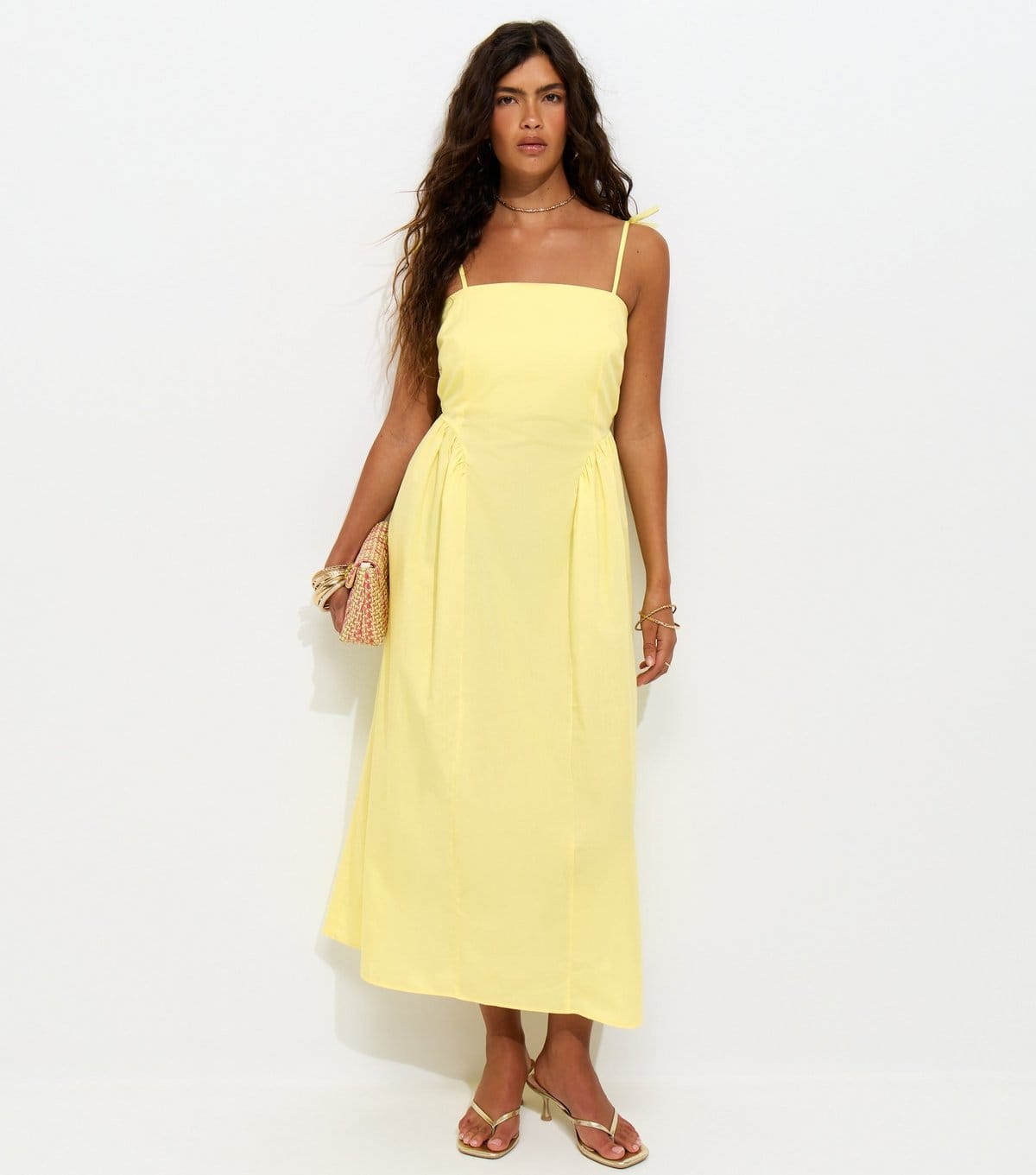 New Look Women's Light Yellow Godet Skirt Tie Strap Midi Dress New Look - 1