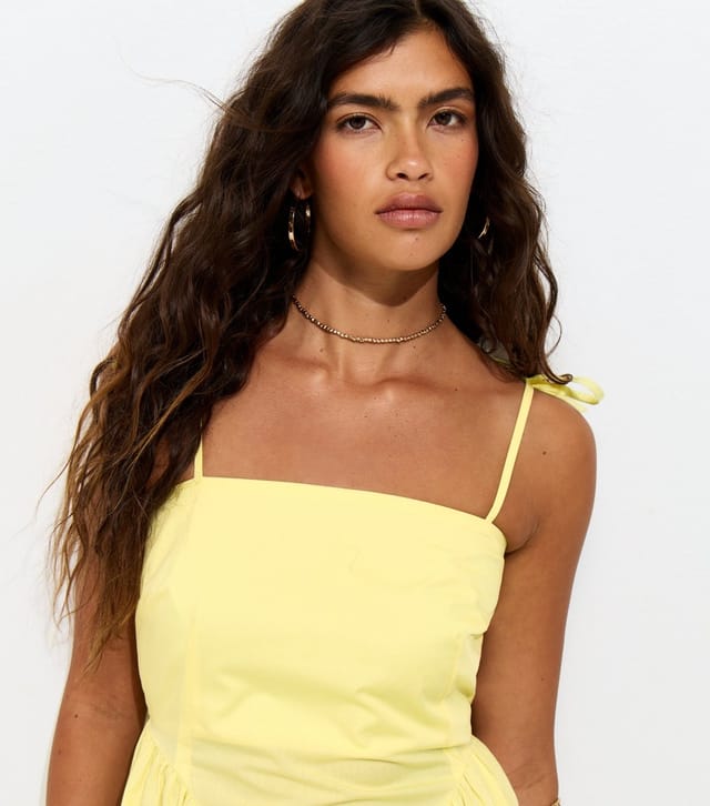 New Look Women's Light Yellow Godet Skirt Tie Strap Midi Dress New Look - 2