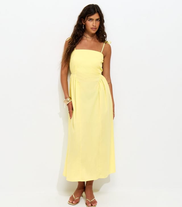 New Look Women's Light Yellow Godet Skirt Tie Strap Midi Dress New Look - 3