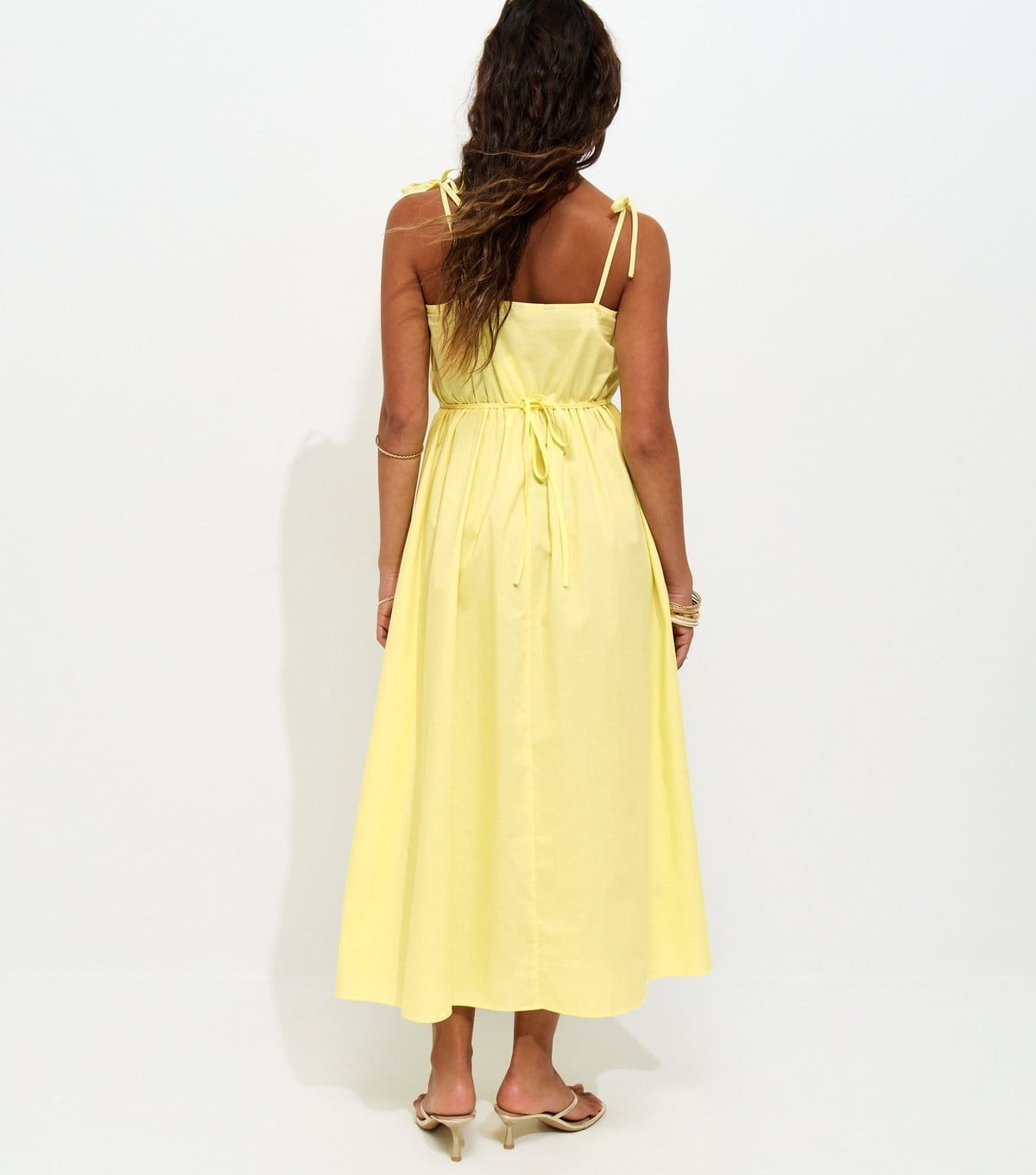 New Look Women's Light Yellow Godet Skirt Tie Strap Midi Dress New Look - 4