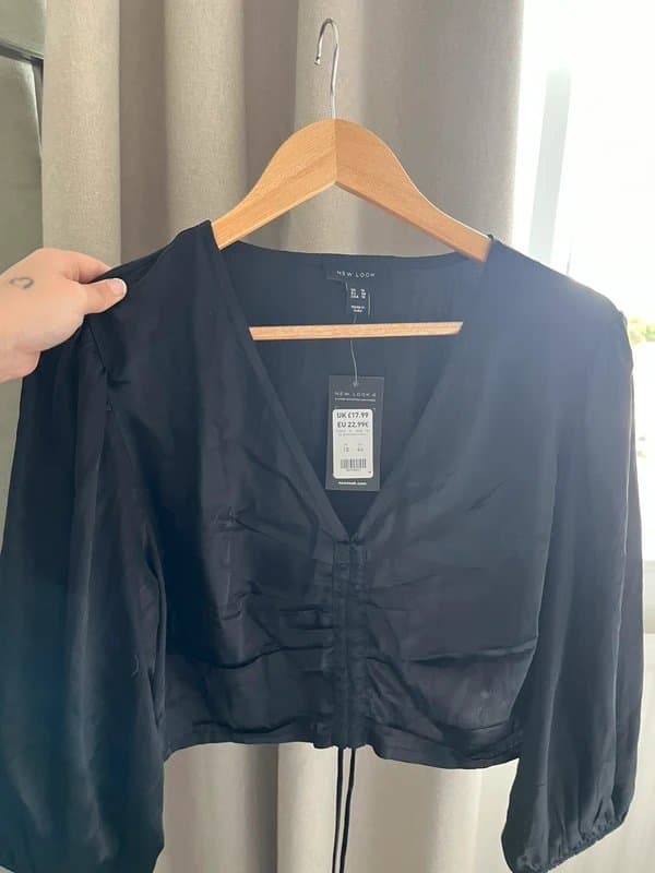 New Look Black silk cropped top