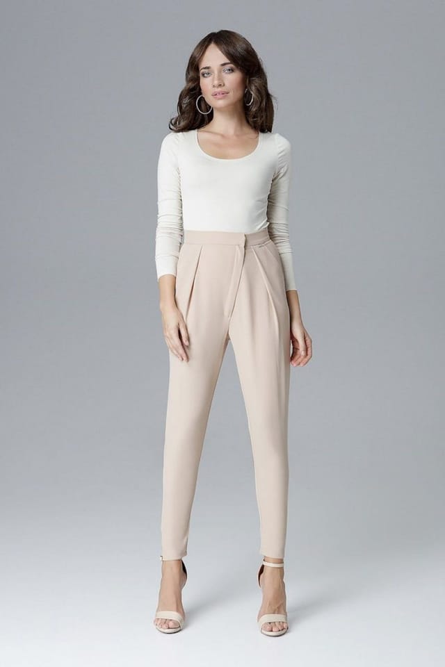 Love Lace Love Lace Women's Elegant Creased Loose Trousers Waist Fit Style 128531 in Beige - 2