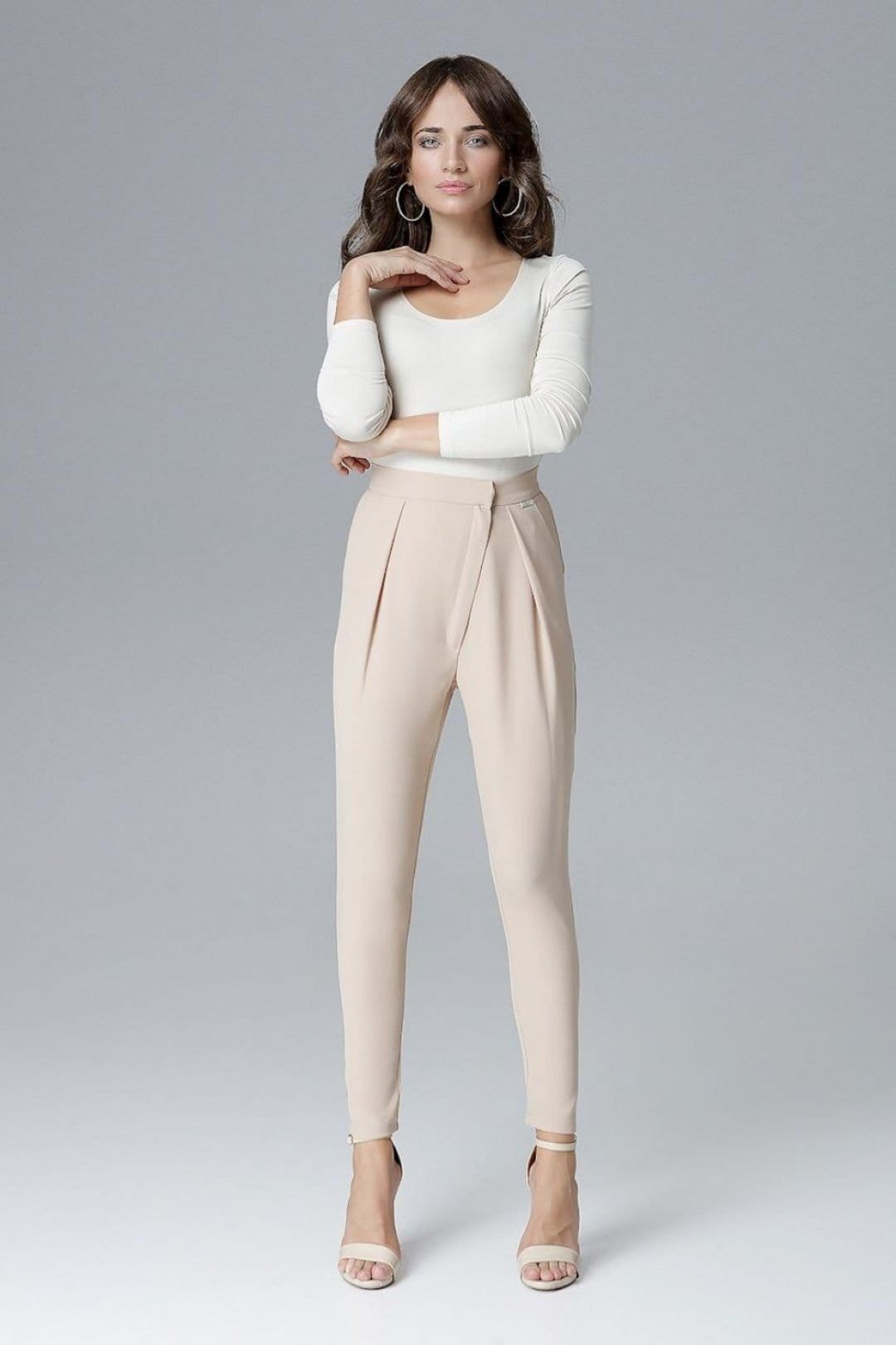 Love Lace Love Lace Women's Elegant Creased Loose Trousers Waist Fit Style 128531 in Beige - 4