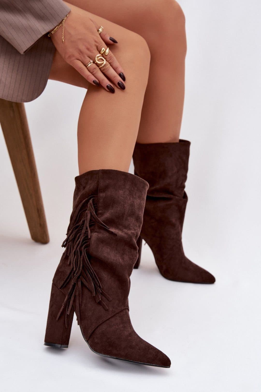 Love Lace Love Lace Brown Suede Ankle Boots with Fringes