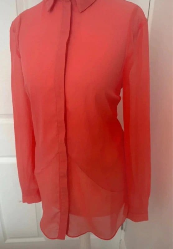 Warehouse Y2K Warehouse Coral Sheer Chiffon Longline Blouse UK 10 Indie Sleaze Coquette 2000s - 1