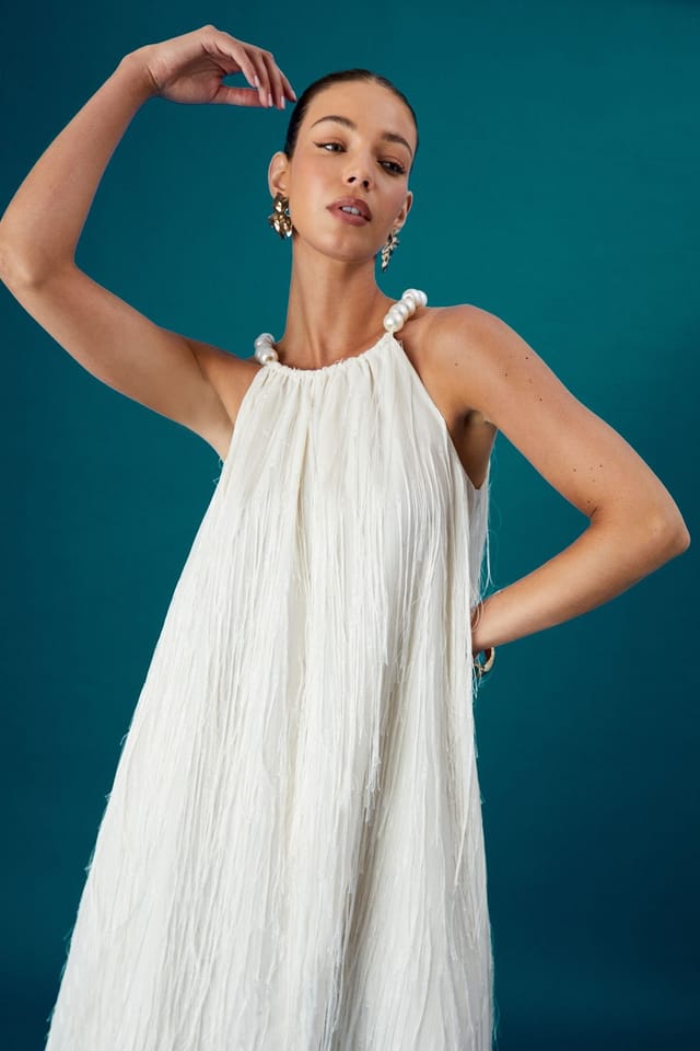 Coast Coast Women's Muse Feather Pearl Trim Volume Maxi Dress in Ivory - 2