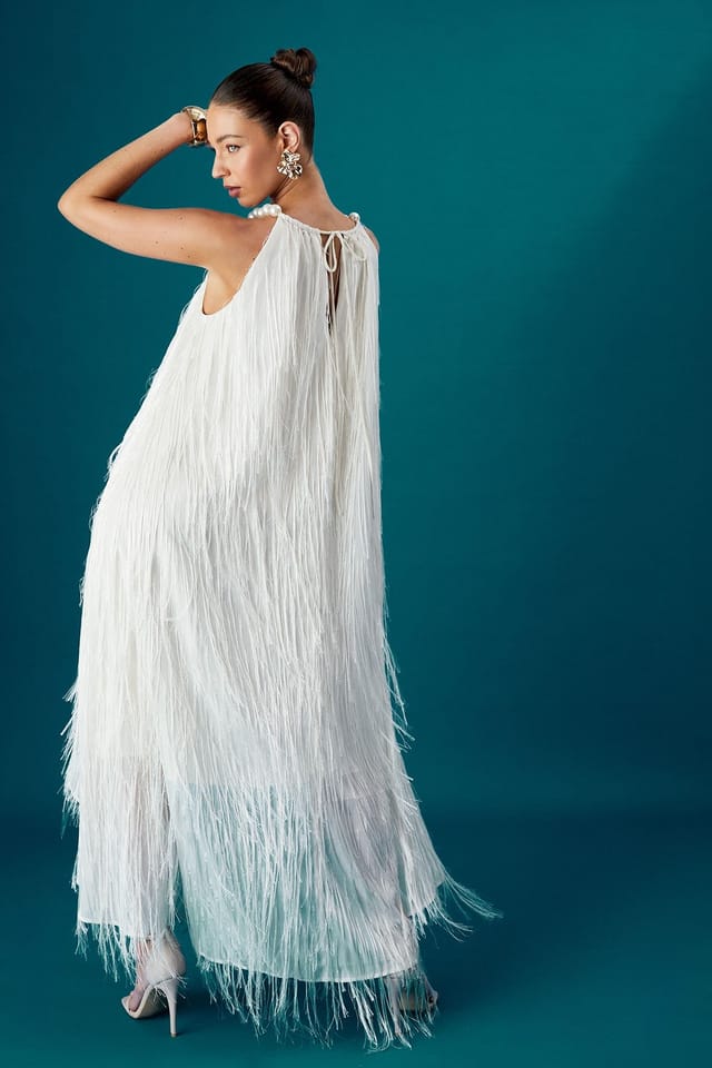 Coast Coast Women's Muse Feather Pearl Trim Volume Maxi Dress in Ivory - 3