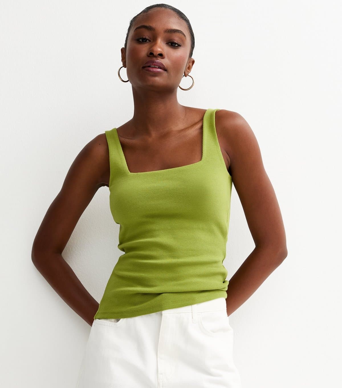 New Look Women's Premium Light Khaki Square Neck Top New Look