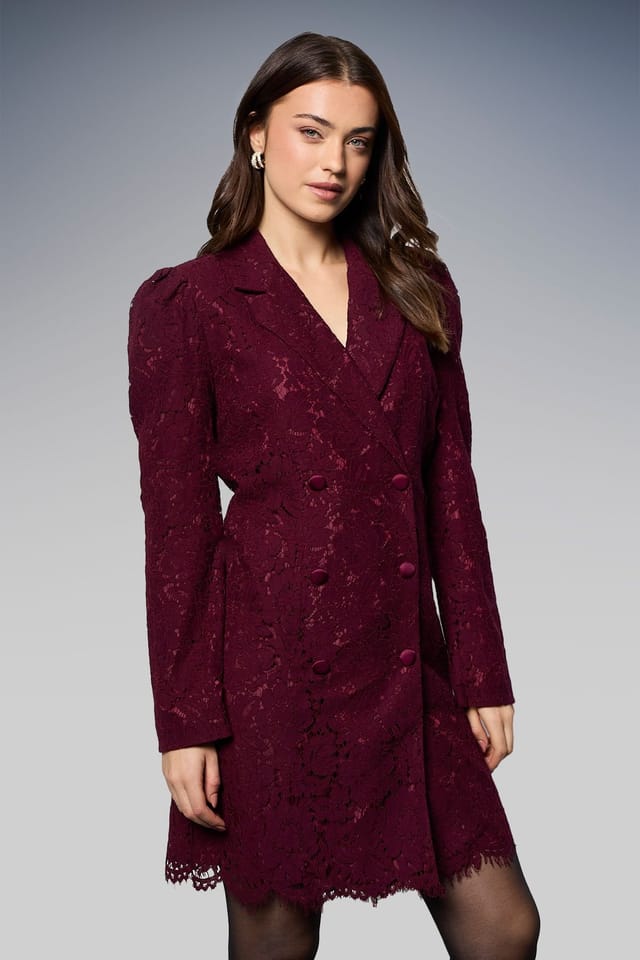 Dorothy Perkins Dorothy Perkins Women's Lace Blazer Dress in Berry - 2