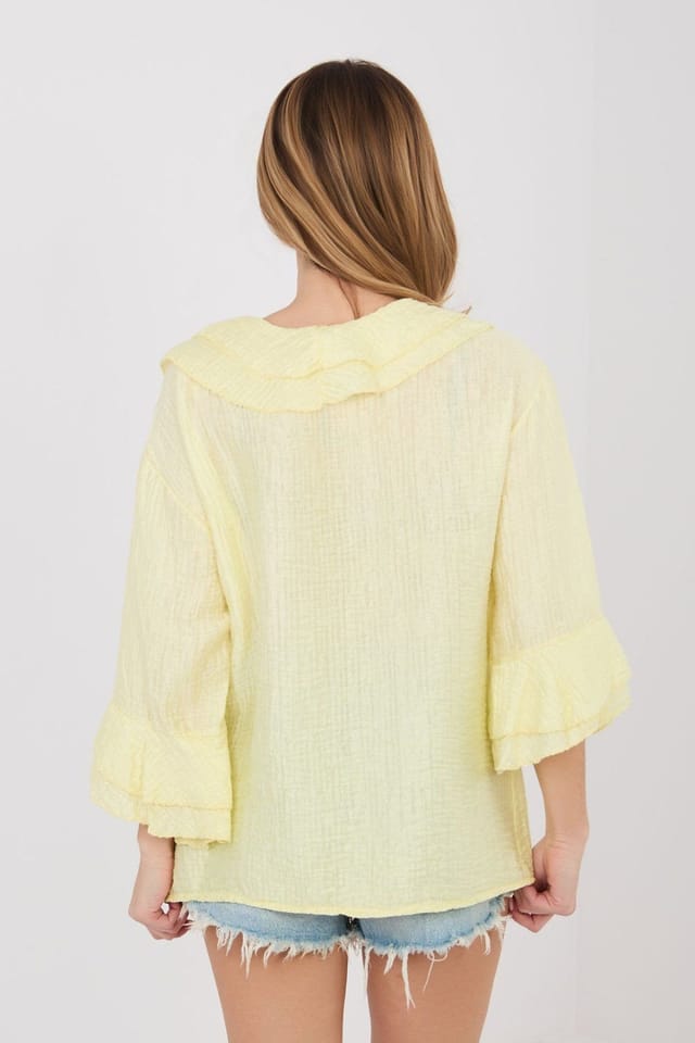 Love Lace Love Lace Women's Boho V Neck Long Sleeve Ruffle Shirt in Yellow - 3