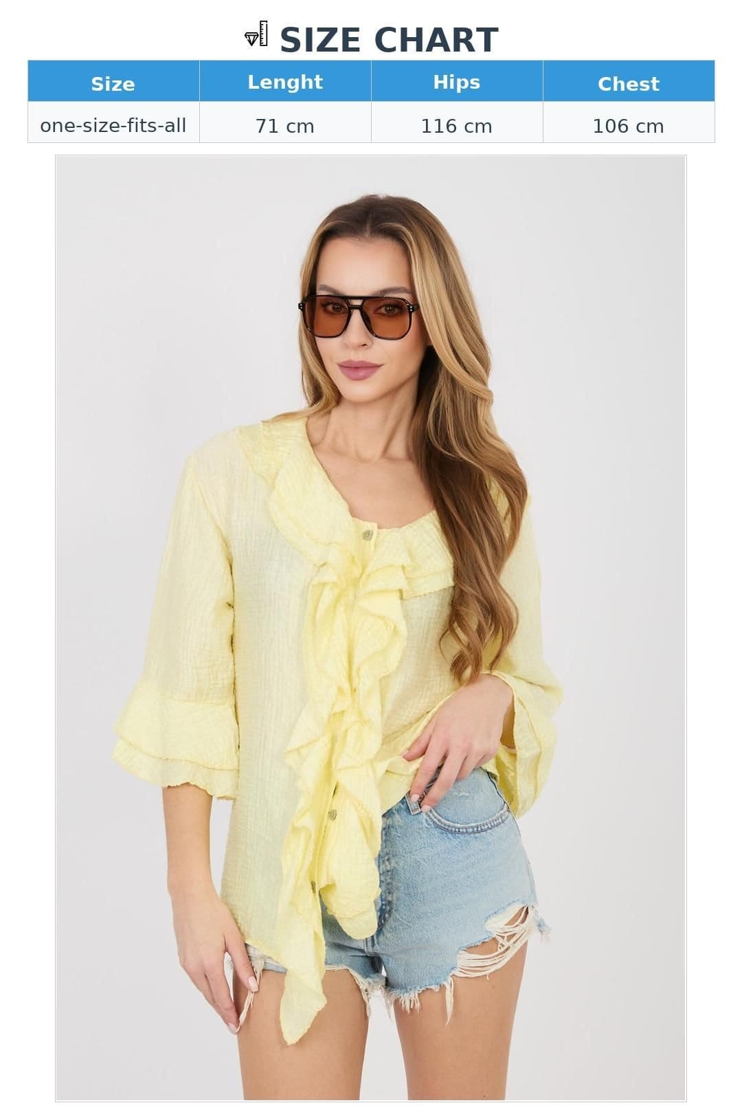 Love Lace Love Lace Women's Boho V Neck Long Sleeve Ruffle Shirt in Yellow - 4