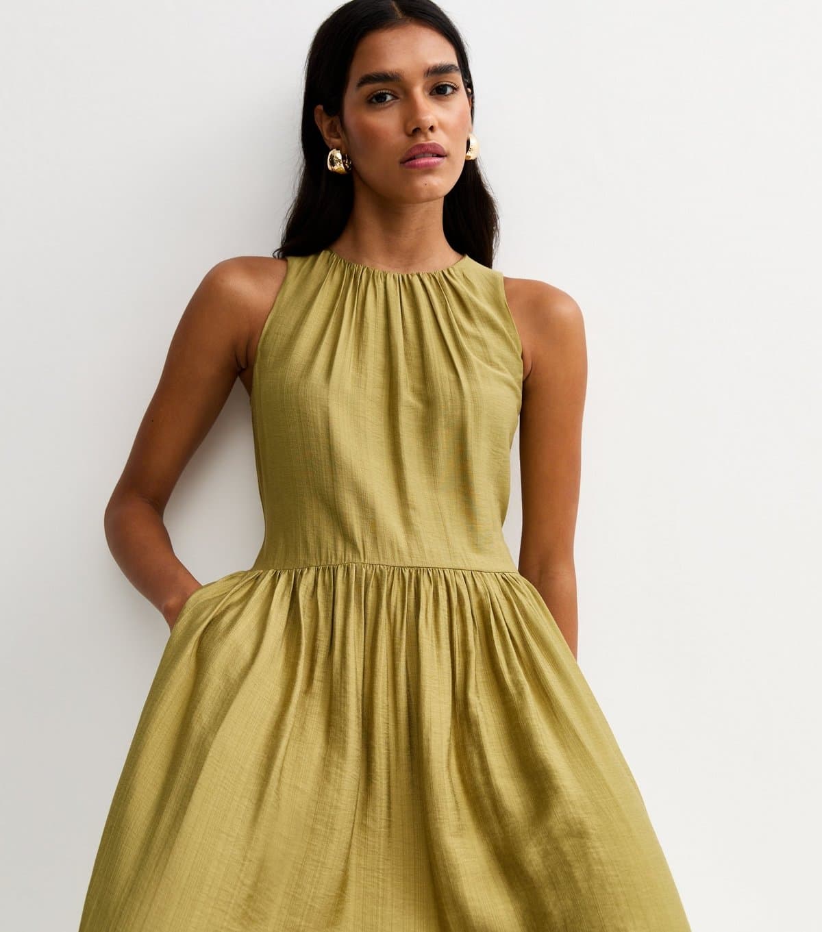 New Look Women's Light Khaki Drop Waist Sleeveless Midi Dress New Look