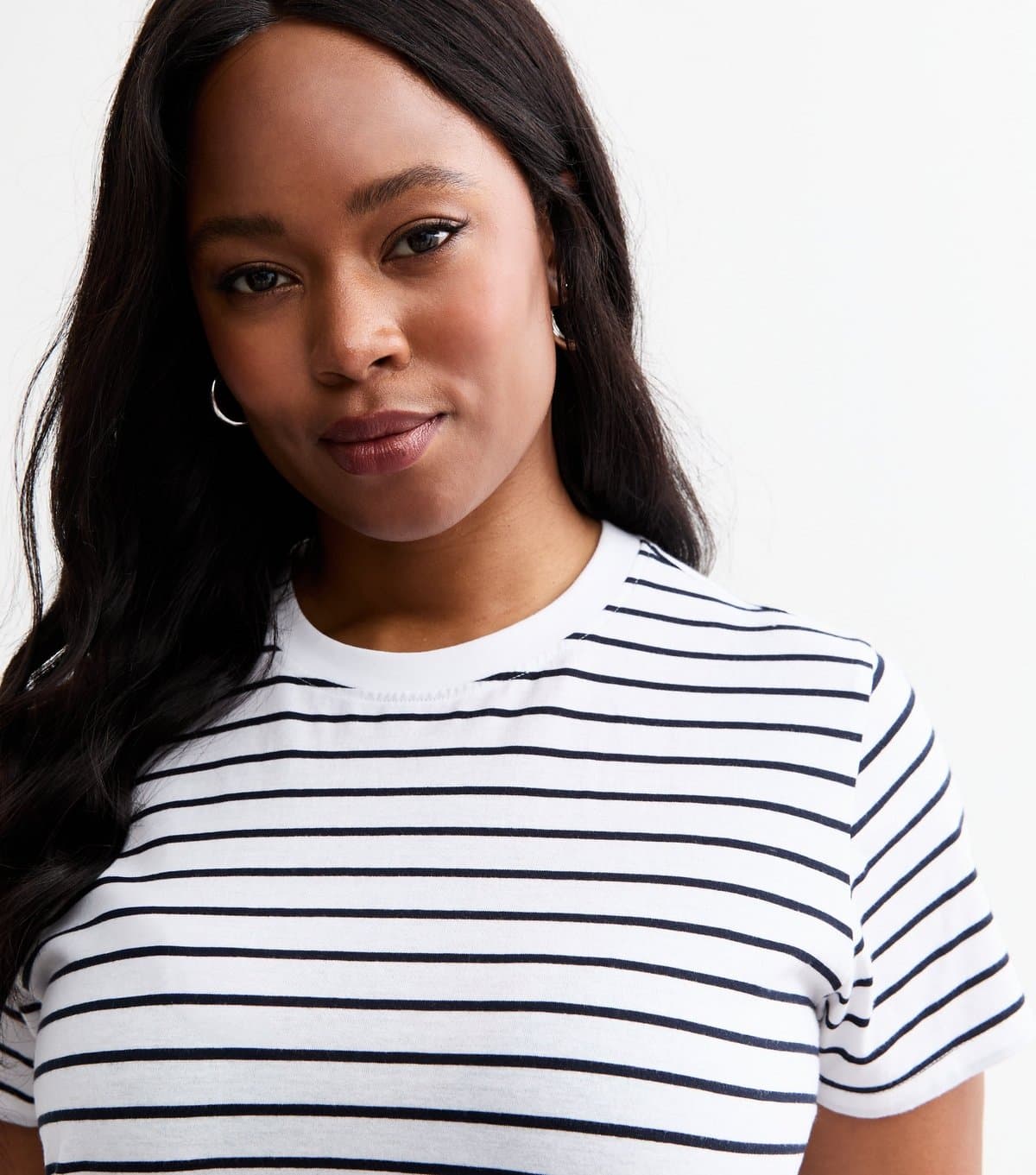 New Look Women's Plus Size White Striped Crew Neck T-Shirt Curves New Look