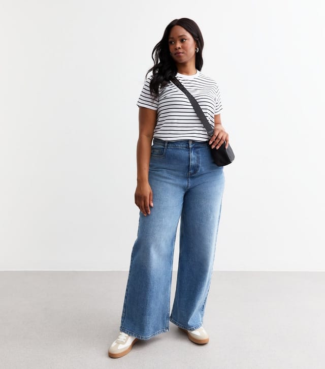 New Look Women's Plus Size White Striped Crew Neck T-Shirt Curves New Look - 3