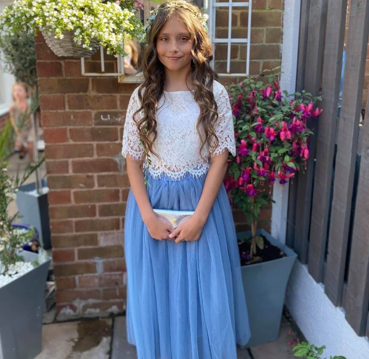 UK Flower Girl Boutique UK Flower Girl Boutique Women's Felicity Couture Flower Girl Set - Dusty Blue in Mid Blue