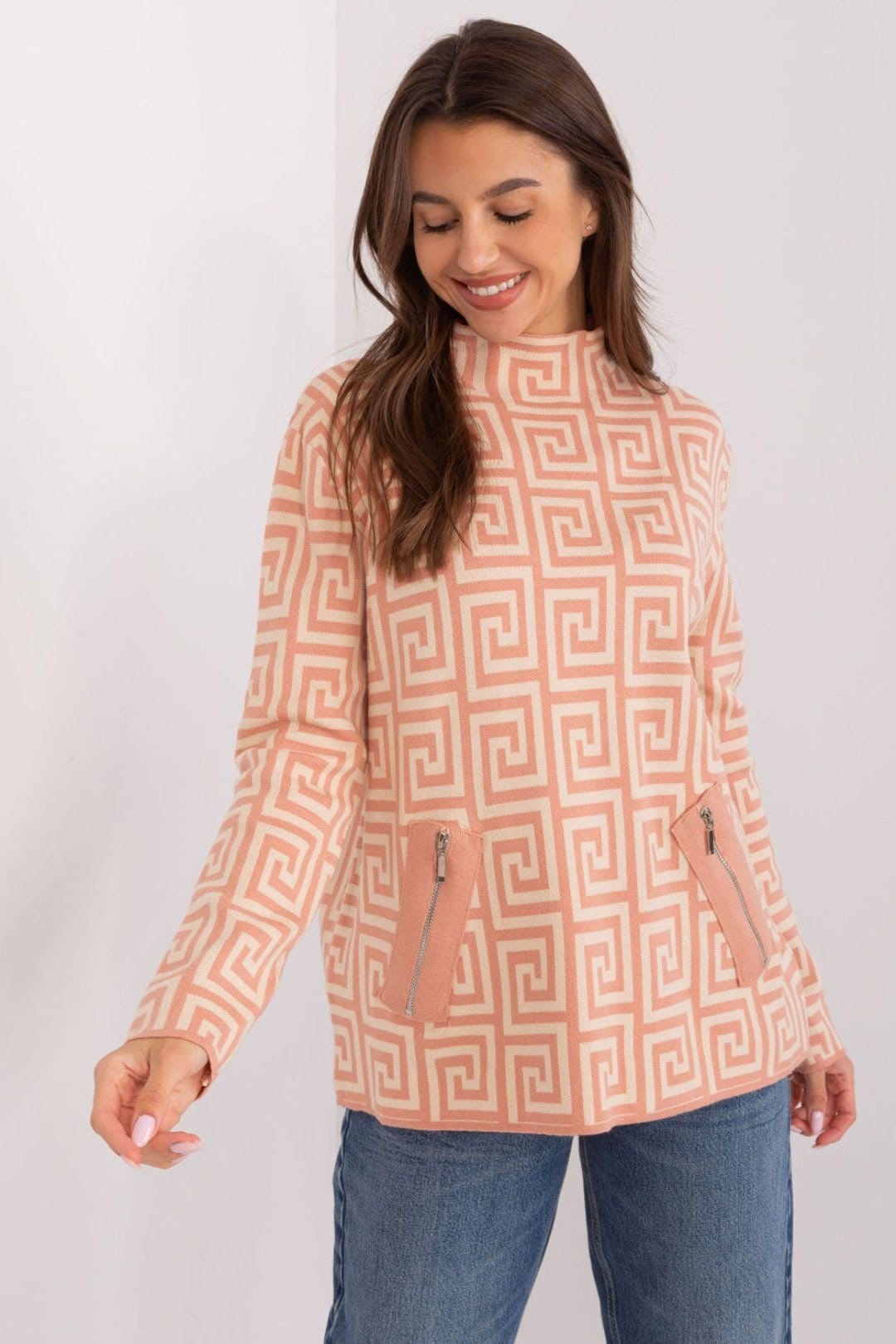 Love Lace Orange Geometric Half Turtleneck Sweater