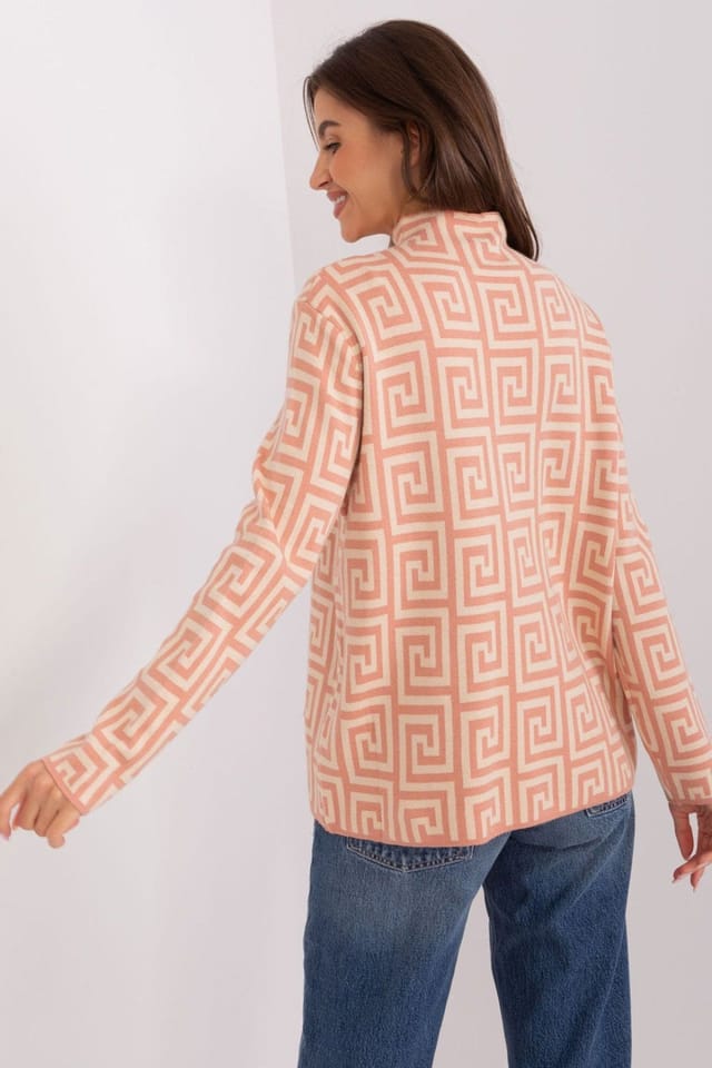 Love Lace Love Lace Women's Geometric Half Turtleneck Sweater with Pockets in Orange - 3